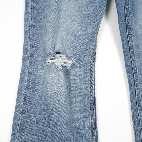 Pilcro Jeans Womens 31 Blue Flare Distressed Knee Stretch Denim Urban Outfitters - Picture 3 of 16